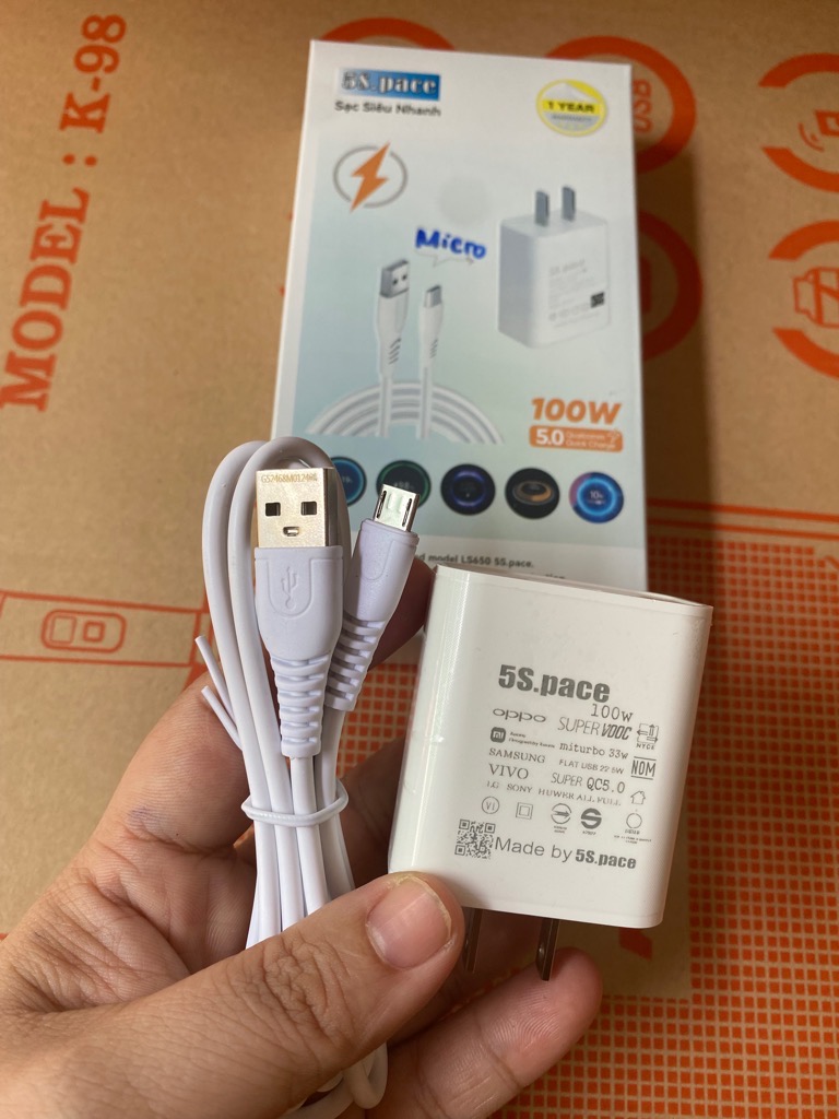 Bộ sạc nhanh 100W Samsung Micro 5S Space (cóc 1 cổng usb, cáp sạc usb ra Micro) mã G6 [BH: 6 tháng]