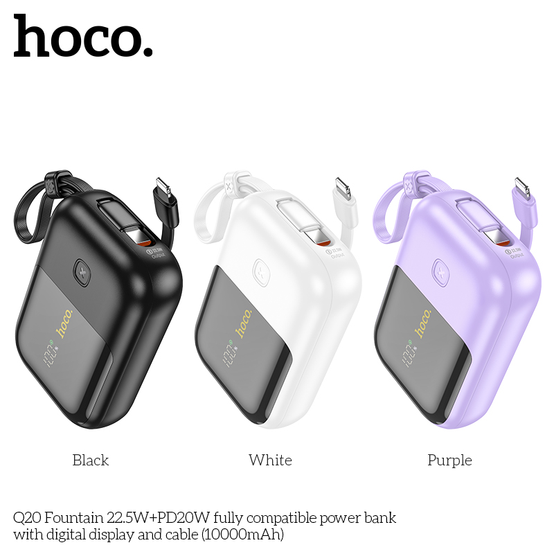 Pin sạc dự phòng sạc nhanh 22.5w Hoco Q20 nhỏ gọn dung lượng 10.000mAh kèm cáp lightning/ type c chính hãng [BH: 1 NĂM]