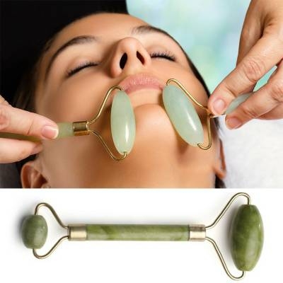 Cây lăn massage mặt, mắt, cổ 2 đầu bằng đá ngọc bích