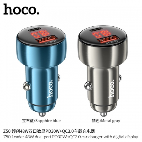 Cóc sạc nhanh xe hơi 48w HOCO Z50 (1 cổng usb, 1 cổng type-c) cho ô tô chính hãng [BH 1 NĂM]