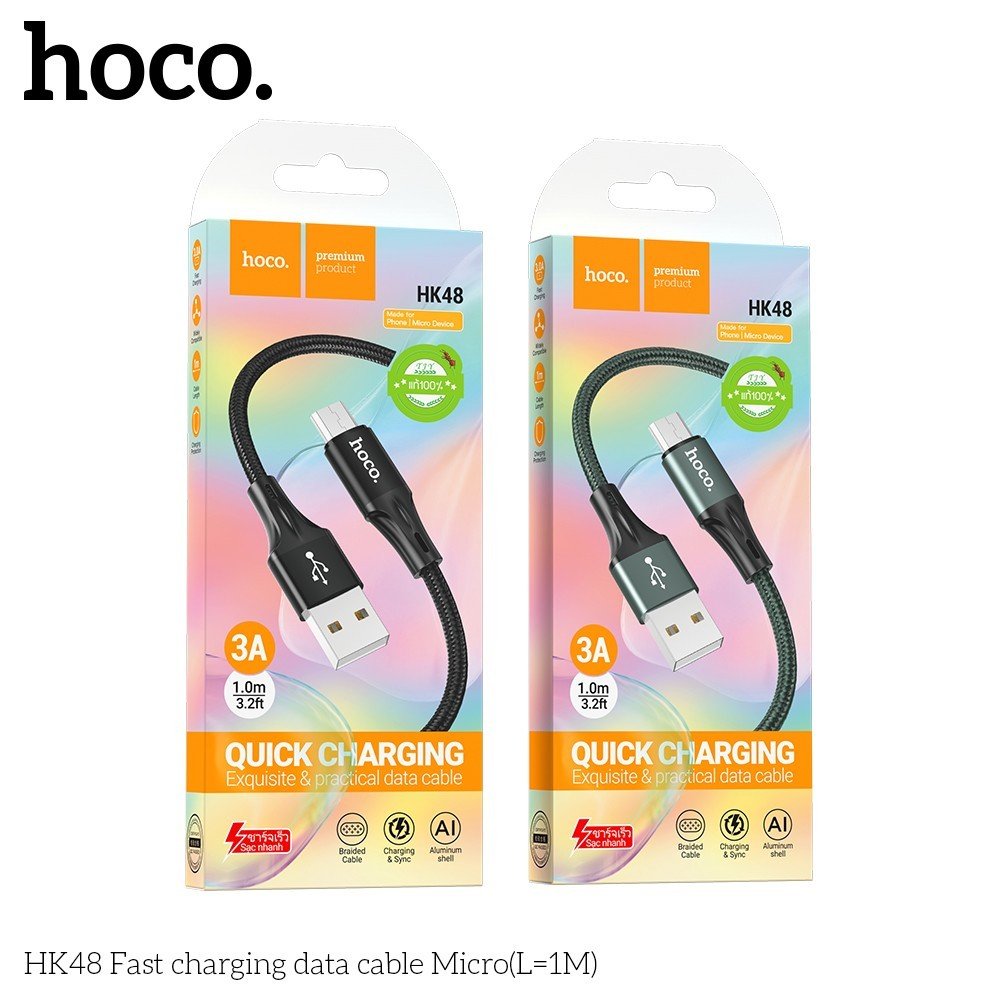 Cáp sạc nhanh 3A Hoco HK48 1m chui Samsung Micro chính hãng [BH 1 NĂM]