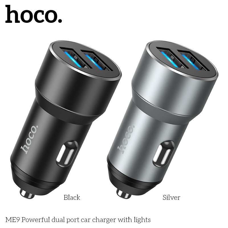 Cóc sạc nhanh 2A xe hơi HOCO ME9 2 cổng usb gắn tẩu cho ô tô chính hãng [BH 1 NĂM]