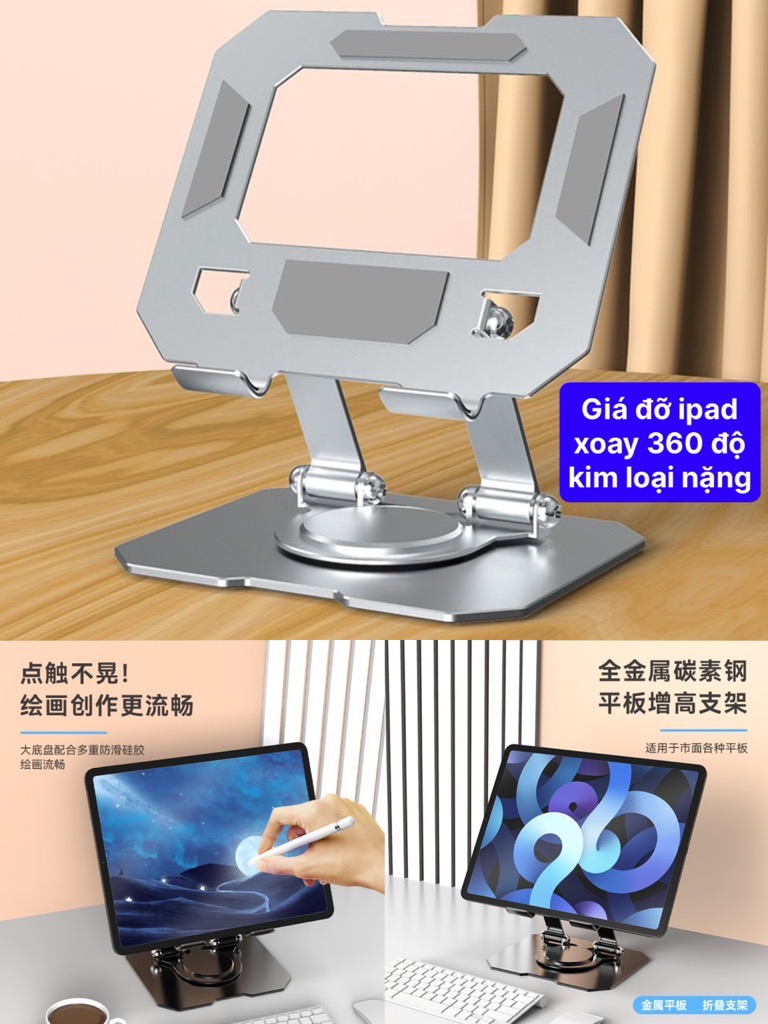 Giá đỡ điện thoại ipad FOLDABLE METAL HOLDER xoay 360 độ kim loại nặng xịn L08