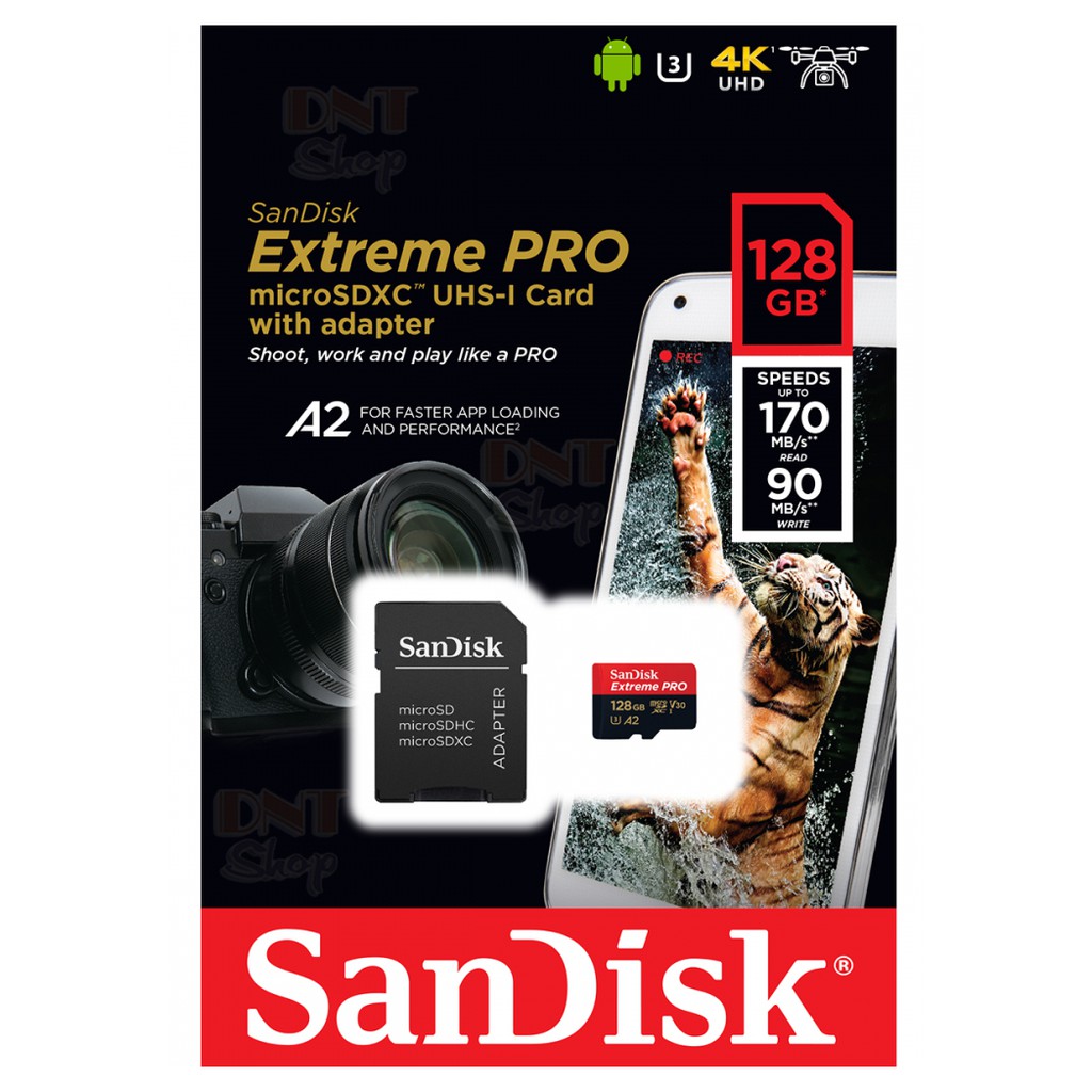 Thẻ nhớ Micro SD Sandisk Ext A2 128GB Full box, read 160Mb/s (Dùng quay 4K) [BH 2 năm]