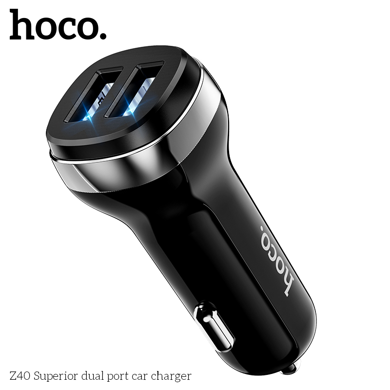 Cóc sạc nhanh 3.4A 2 cổng usb Hoco Z40 chính hãng 3.4A cho xe hơi ô tô [BH 1 năm]