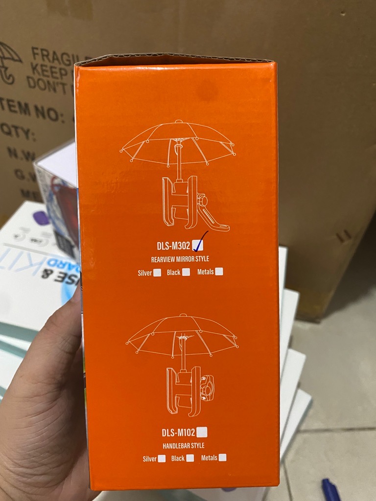 Giá đỡ kẹp điện thoại trên xe máy DLS-M302 sắt kim loại xịn kèm dù gắn chân kính Mobile phone holder with umbrella (Hộp Cam) STABILITY