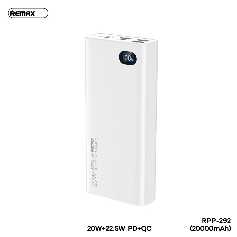 Pin sạc nhanh 22.5W REMAX RPP-292 20.000mAh dự phòng PD QC3.0 chính hãng [BH 1 năm]