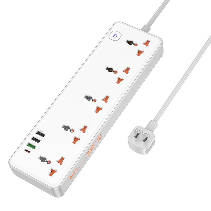 Ổ cắm điện Hoco chính hãng AC14 gồm dây dài 1,5m gồm 3 cổng USB+1C 30W (US) [BH: 1 năm]