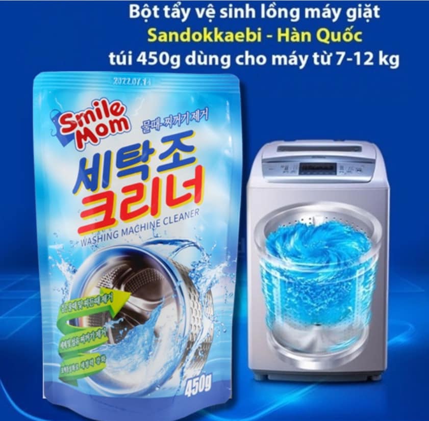 Gói bột tẩy lồng máy giặt mẫu mới 2M SMILEMOM 450gr HÀN QUỐC