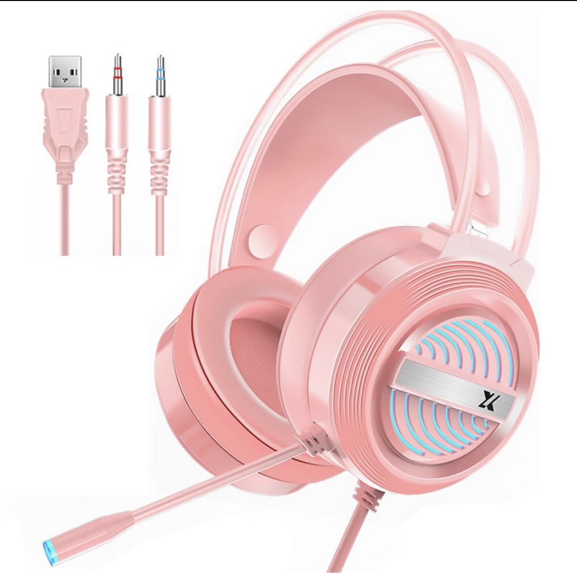 Tai nghe có dây 3.5 Headphone XL mẫu mới chụp tai màu hồng có micro vs đèn led cực hay cho máy tính [BH 1 tháng]