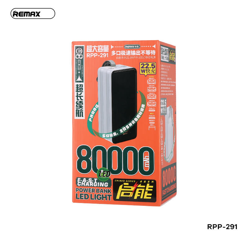 Pin sạc nhanh PD 22.5w Remax RPP-291 80.000mAh PD QC3.0 sạc dự phòng chính hãng [BH 1 năm]