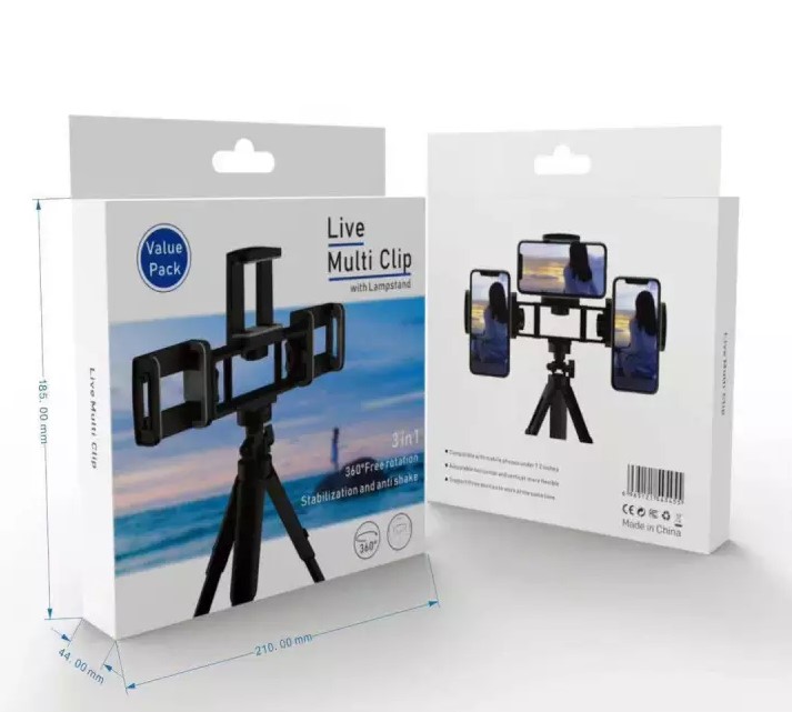 Giá Đỡ 3 Điện Thoại Value Pack LiveStream Multi Clip 3 Chân 3 in 1 Xoay 360 Độ Tripod