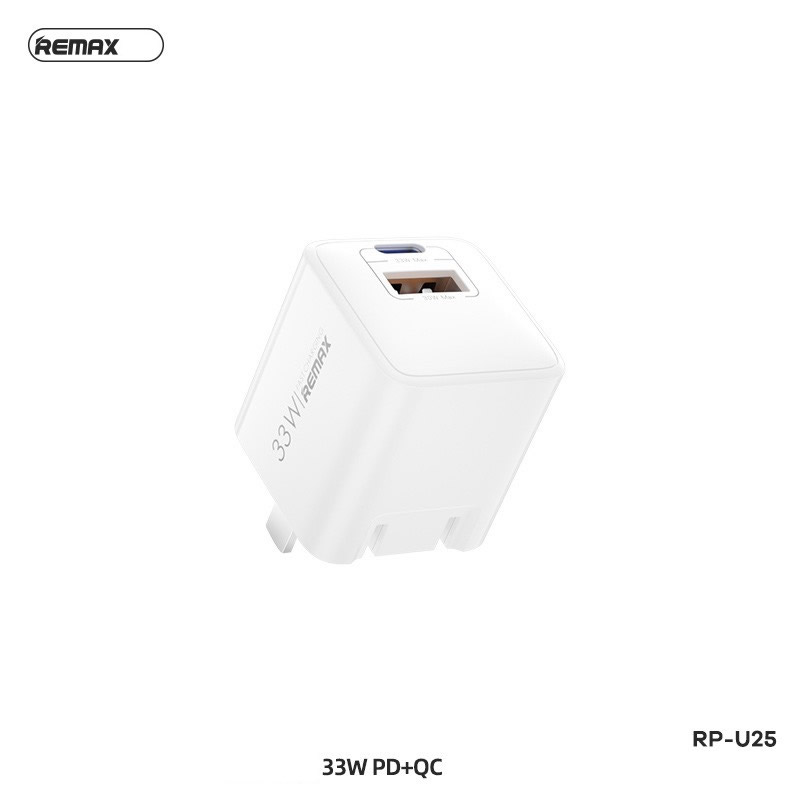 Cóc sạc nhanh 33W Remax RP-U25 1 cổng USB + 1 cổng Type C QC3.0+PD chính hãng [BH 1 Năm]