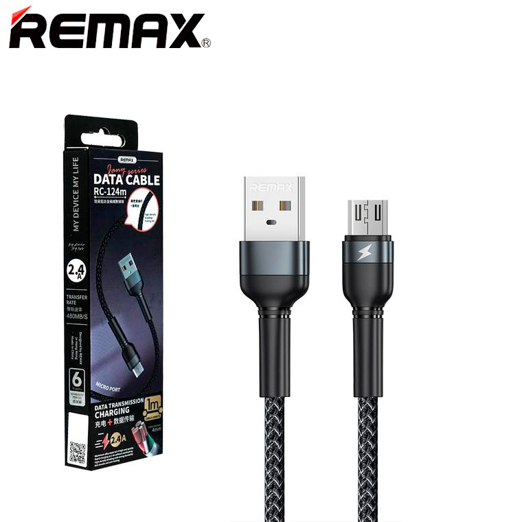 Cáp sạc nhanh 2.4A Micro REMAX RC-124m (usb ra Micro samsung) 1m chính hãng dây dù [BH 1 năm]