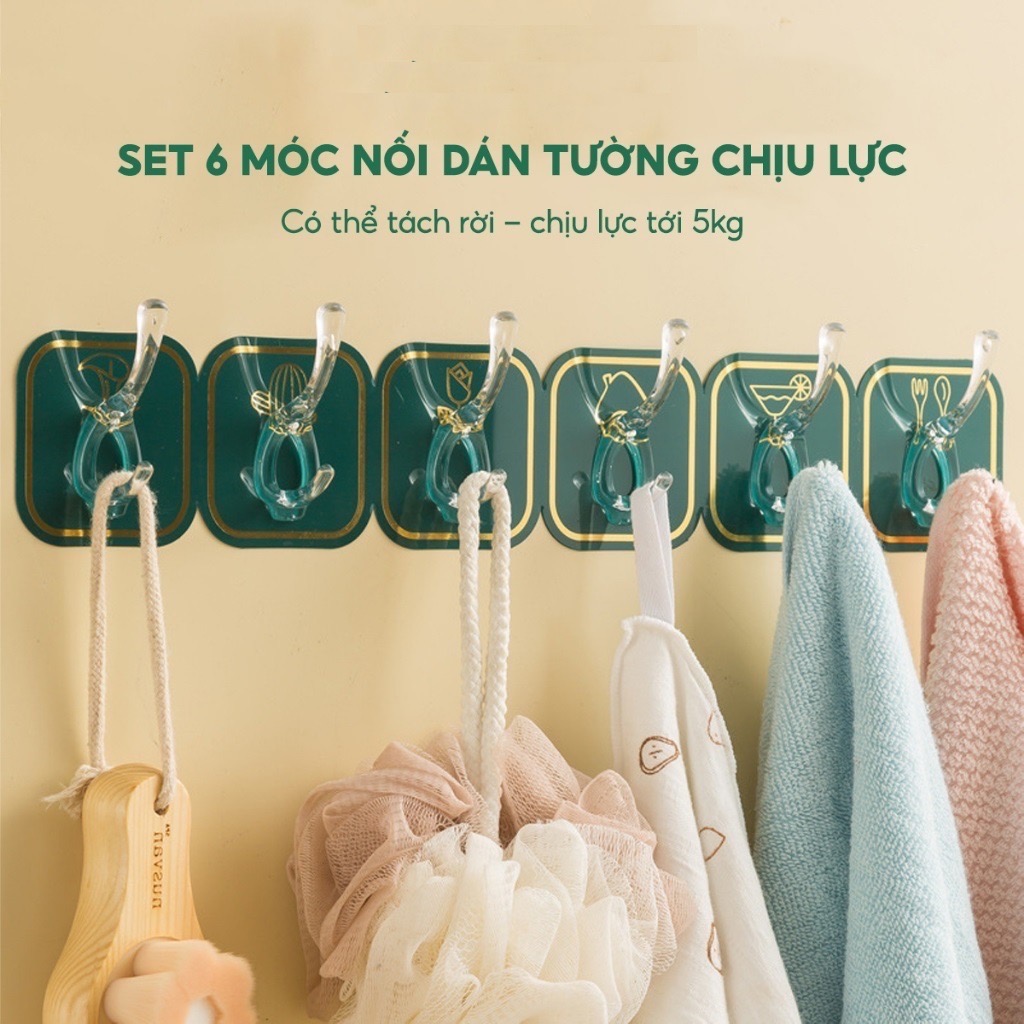 Vỉ 6 móc dán siêu dính treo vật dụng đa năng, móc chìa khoá, móc đồ