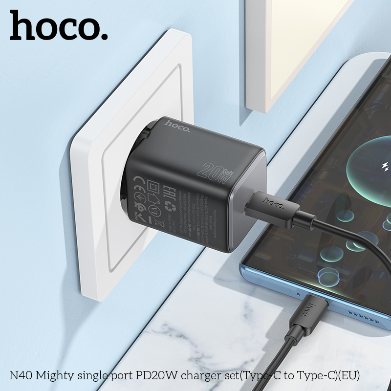 Bộ sạc nhanh 20w HOCO N40 (c-c) cáp 2 đầu type-c chính hãng (cóc 1 cổng type-c) [Bh 1 năm]