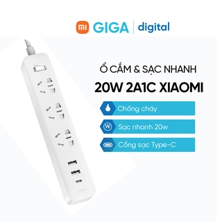 Ổ cắm điện tích hợp sạc nhanh Xiaomi 20w 2 cổng usb vs 1 cổng type-c (2a1c) 3 chấu chính hãng tiện lợi [BH: 12 tháng]