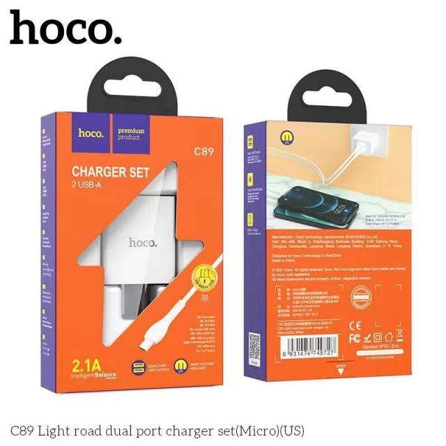 Bộ sạc nhanh HOCO C89 (cáp usb ra samsung micro) 2 cổng usb chính hãng [BH 1 năm]