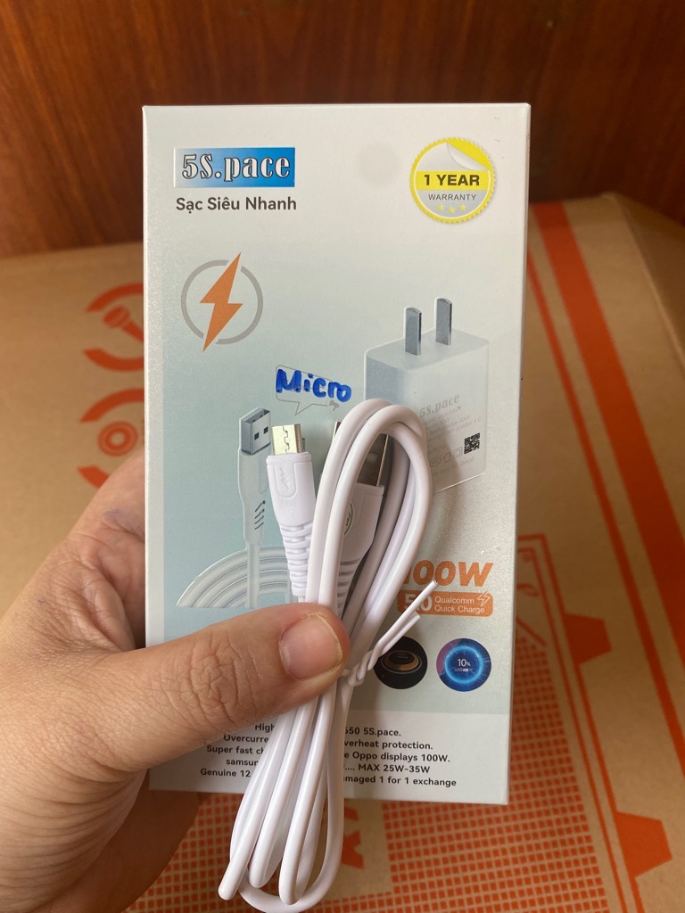 Bộ sạc nhanh 100W Samsung Micro 5S Space (cóc 1 cổng usb, cáp sạc usb ra Micro) mã G6 [BH: 6 tháng]