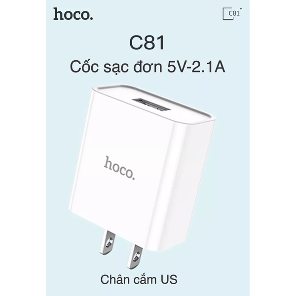 Cóc sạc nhanh Hoco C81 2.1A 1 cổng usb chính hãng [BH 1 năm]