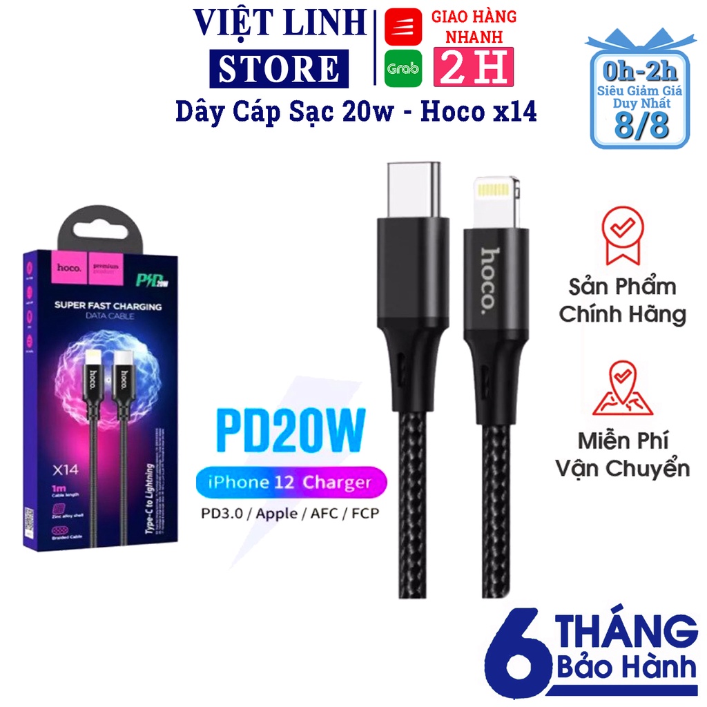 Cáp sạc nhanh 20W 1 mét HOCO X14 (c-l 1m) (Type C ra iPhone Lightning) PD dây dù chính hãng [BH 1 năm]