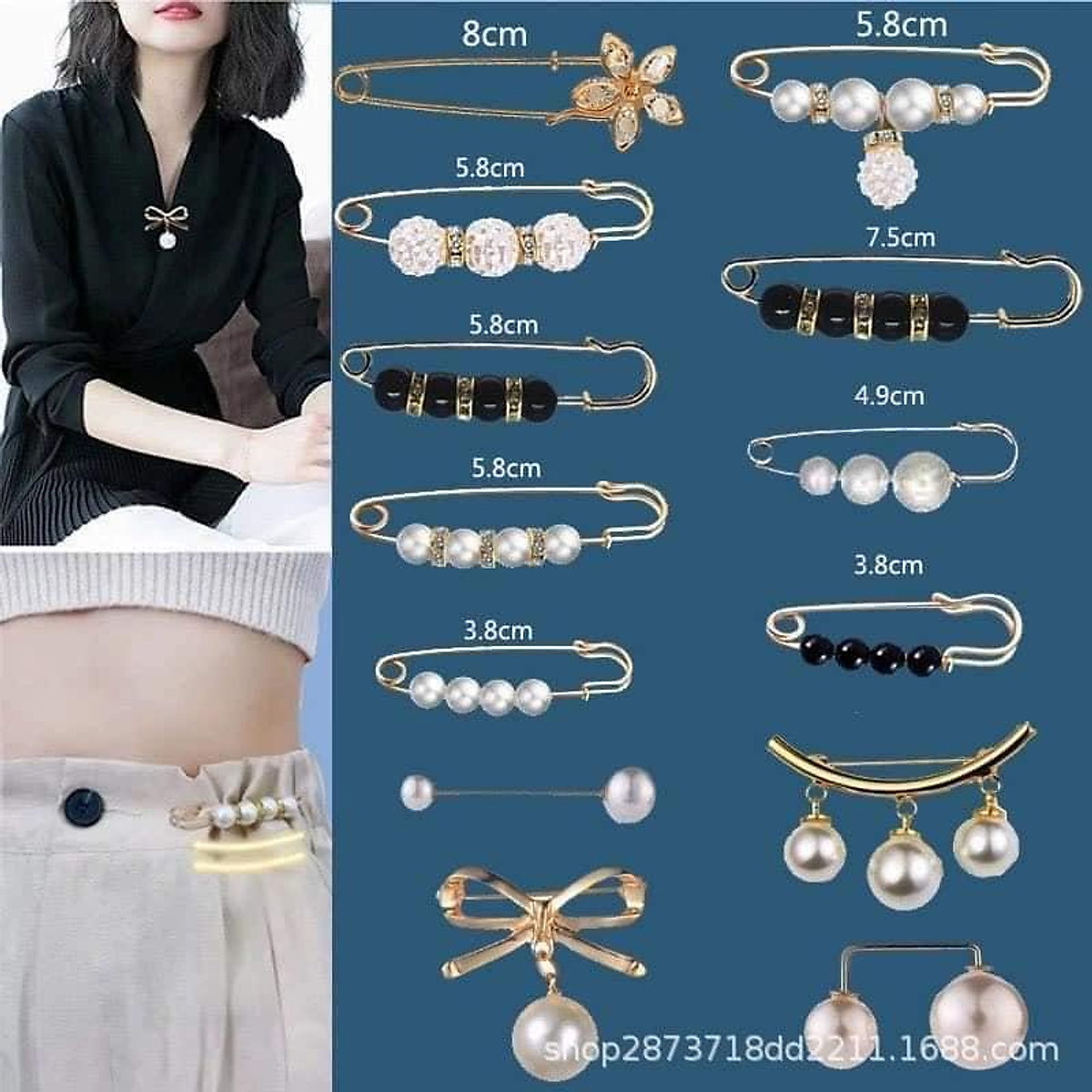 Set 13 Cái Trâm Ghim Cài Áo, Cài Quần Jean Bị Rộng Cần Thu Nhỏ Hợp Kim Đính Hạt Siêu Xinh Cho Bé / Mẹ