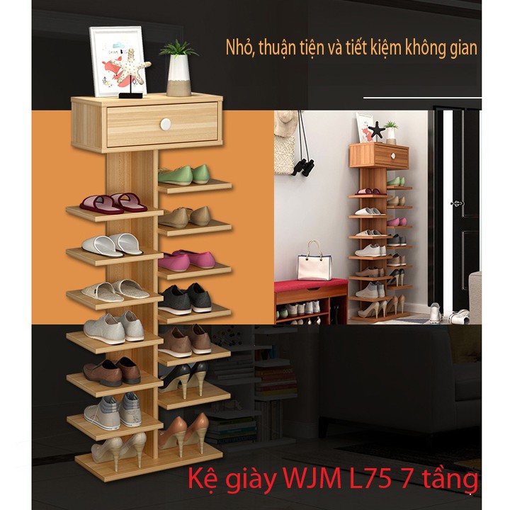 Kệ gỗ để giày dép 7 tầng xương cá có ngăn tủ - 120 x  22 x 42 cm (Cao x Sâu x Rộng)