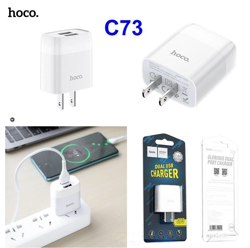 Cóc sạc nhanh Hoco C73 / C73A 2 2.4A  2 cổng usb chính hãng [BH 1 năm]