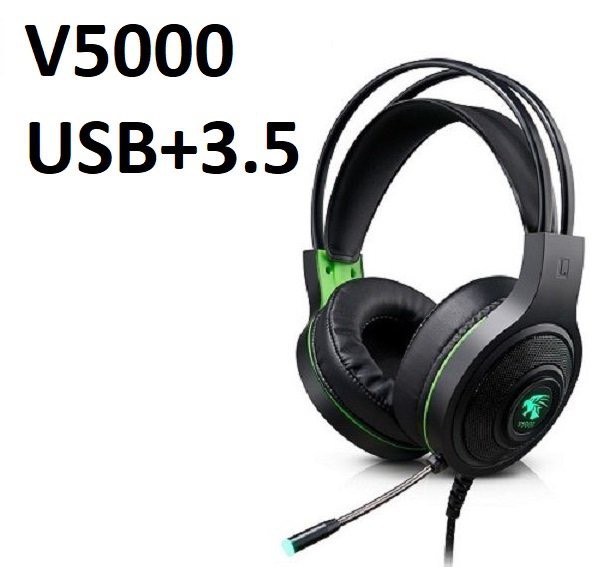 Tai nghe có dây 3.5 mẫu V5000 không box (Headphone máy tính có led, có micro, chuyên game) {mẫu 3.5 có 2 dây audio chui 3.5}