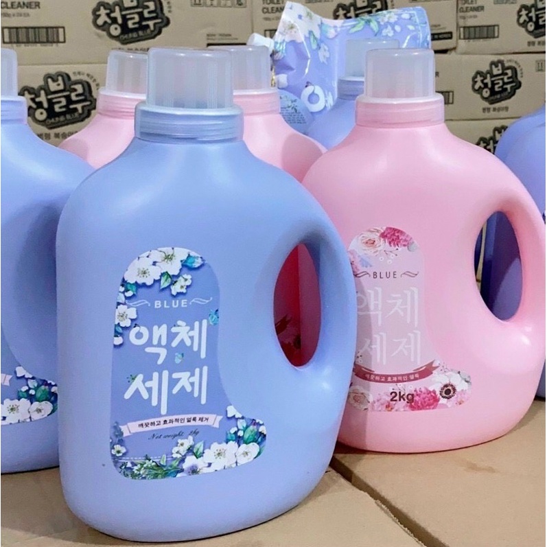 Nước giặt quần áo Can 2 lít Blue Hương hoa Hàn Quốc xịn siêu thơm