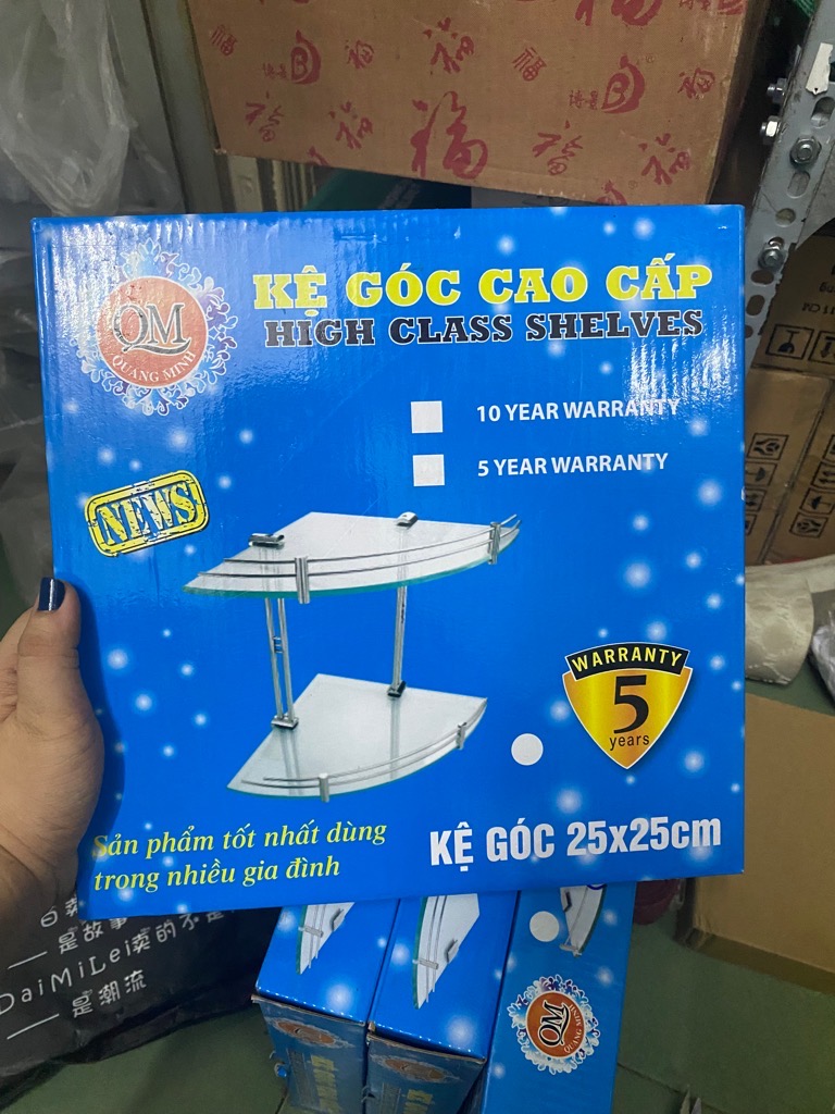 Kệ góc tường kính cường lực kèm khung inox304 2 tầng QM, 1 THANH CHẮN để nhà tắm, đựng gia vị đa năng SIÊU CHẮC [BH: NONE]