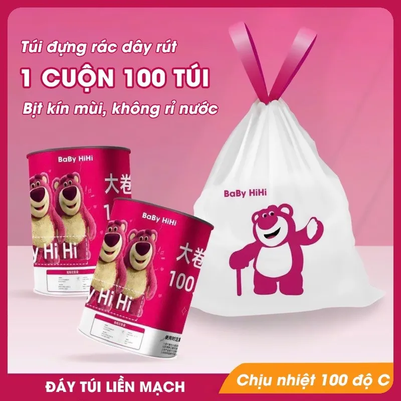 1 cuộn 100 túi đựng rác có quai xách hình Gấu Losto 2B2H [BH: NONE]