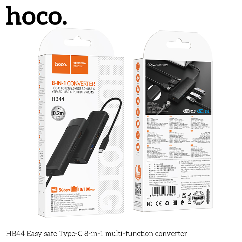 Bộ cáp chuyển đa năng Hoco HB44 8in1 cổng Type c [BH: 1 NĂM]