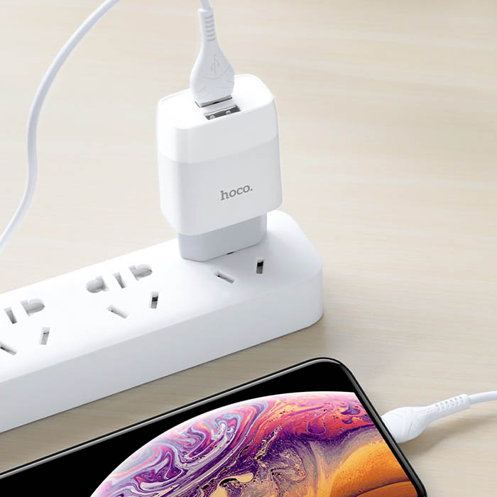 Bộ sạc nhanh HOCO C73A 2 cổng usb (cáp usb ra iphone lightning) 2.4A chính hãng [BH 1 năm]