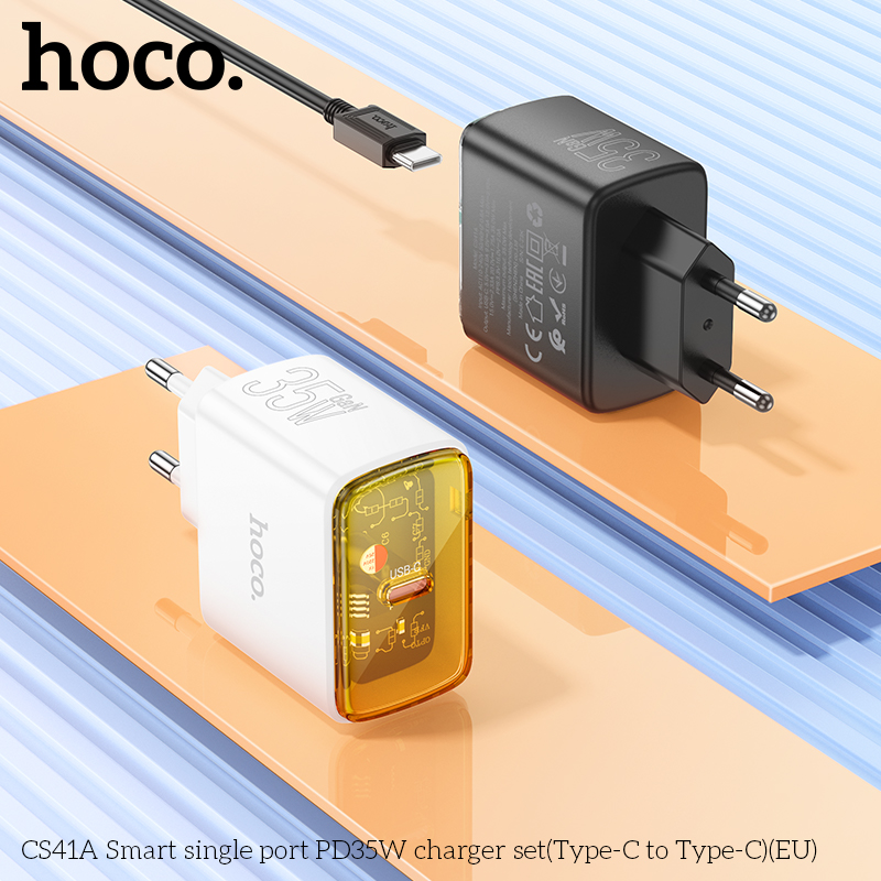 Bộ sạc nhanh 35w HOCO CS41A (c-l) EU (cóc 1 cổng Type-C PD, cáp type c ra iphone lightning) chính hãng [BH 1 năm]