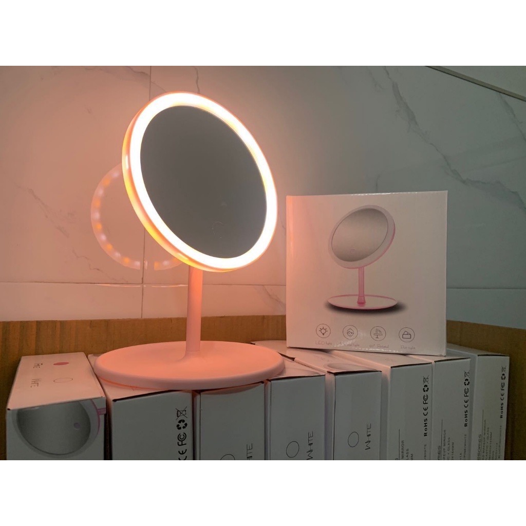 Gương trang điểm để bàn tròn có đèn led thay đổi màu 1 lần chạm [BH: Test]