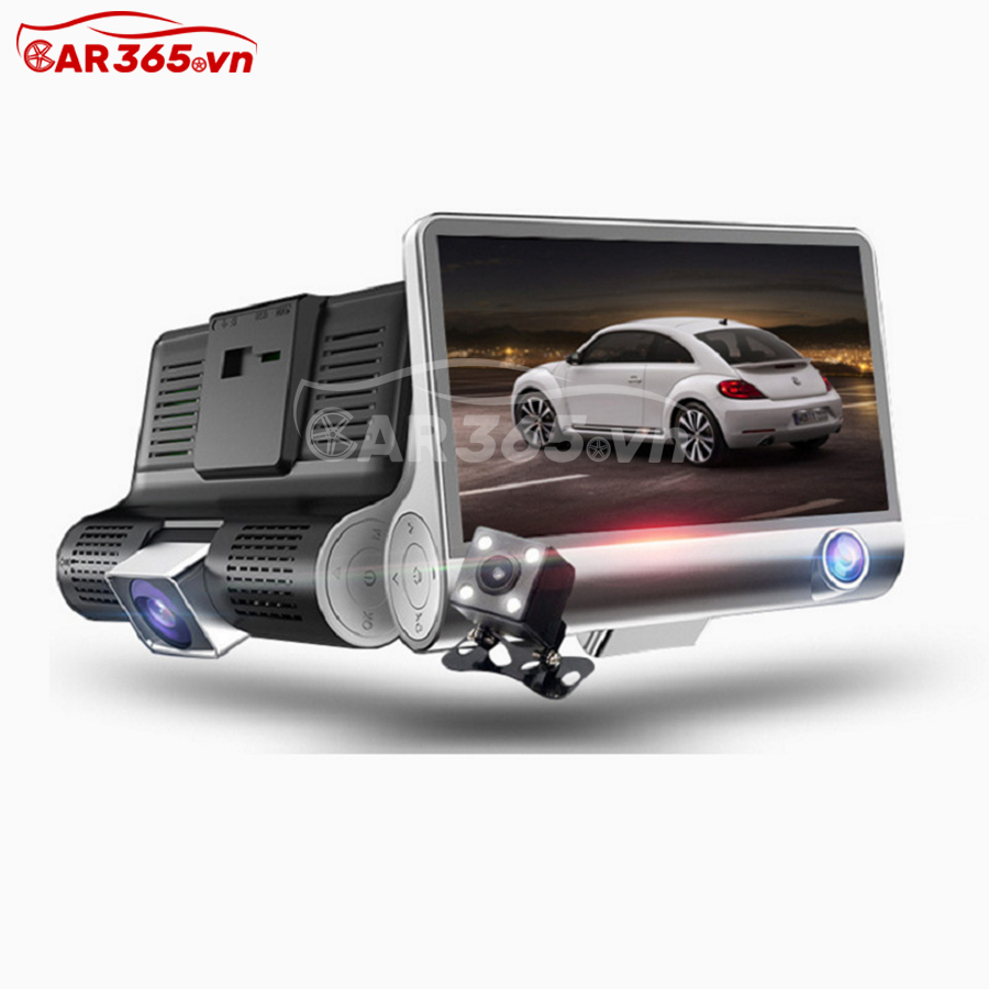 Camera hành trình xe hơi 3 mắt (trước, sau, lùi) màn hình 4 inch full HD ô tô [BH 1 tháng]