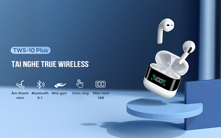 Tai nghe bluetooth REMAX TWS-10 PLUS 5.0 kiểu dáng Airpods có LCD True Wireless chính hãng [BH 1 năm]