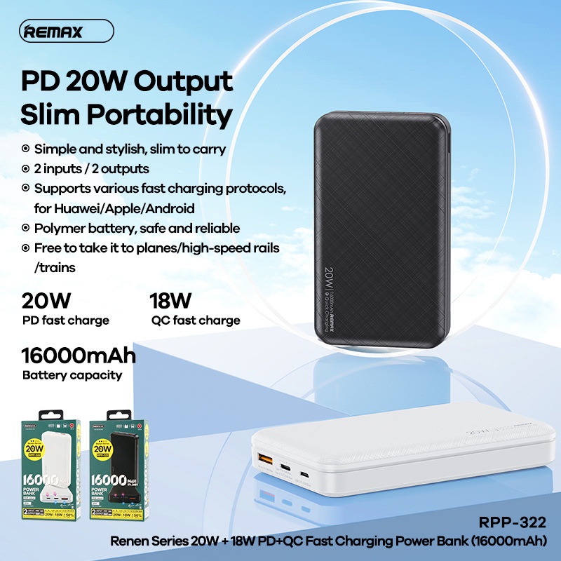 Pin sạc nhanh 20w REMAX RPP-322 16.000mAh chính hãng (15.000mAh) [BH 1 năm]