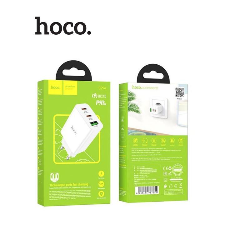 CÓC SẠC NHANH 20W +QC 3.0 HOCO C99A 1 CỔNG USB 2 CỔNG TYPE C CHÍNH HÃNG [BH 1 NĂM]