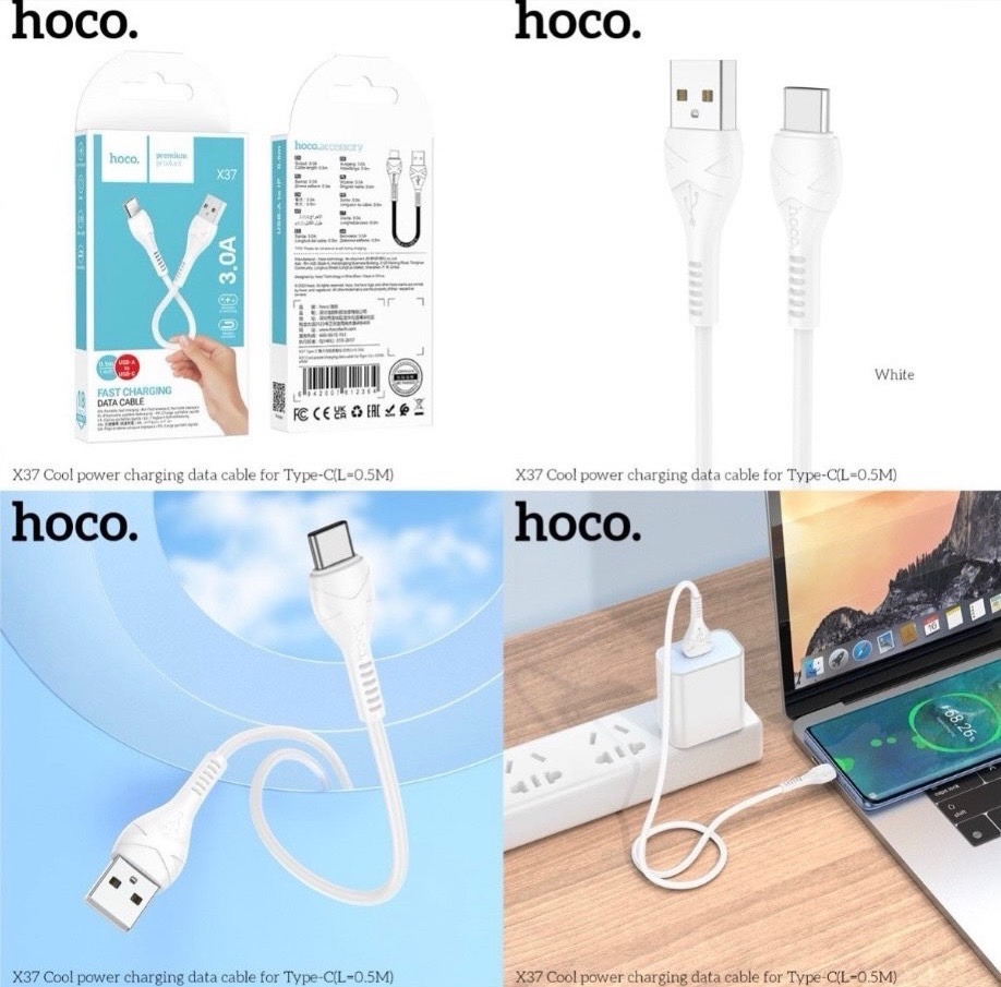 Cáp sạc ngắn 0.5m Hoco X37 Type c (Usb ra Type c, a-c) chính hãng [BH: 1 Năm]