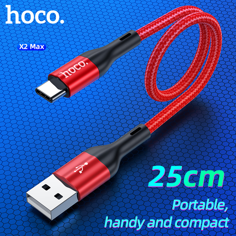 Cáp sạc nhanh 3A 25cm HOCO X2 MAX (a-c 25cm ngắn) usb ra Type-C dây dù chính hãng [BH 1 năm]