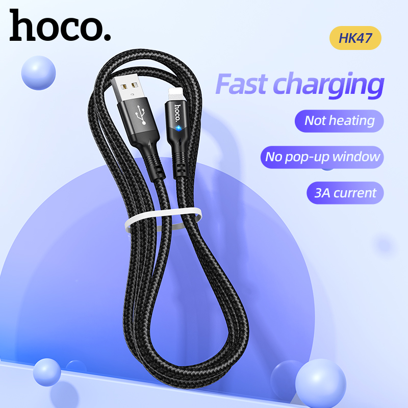 Cáp sạc nhanh iP 3A Hoco HK47 1M có đèn led báo sạc (usb ra iphone lightning 1 mét) chính hãng [BH 1 NĂM]