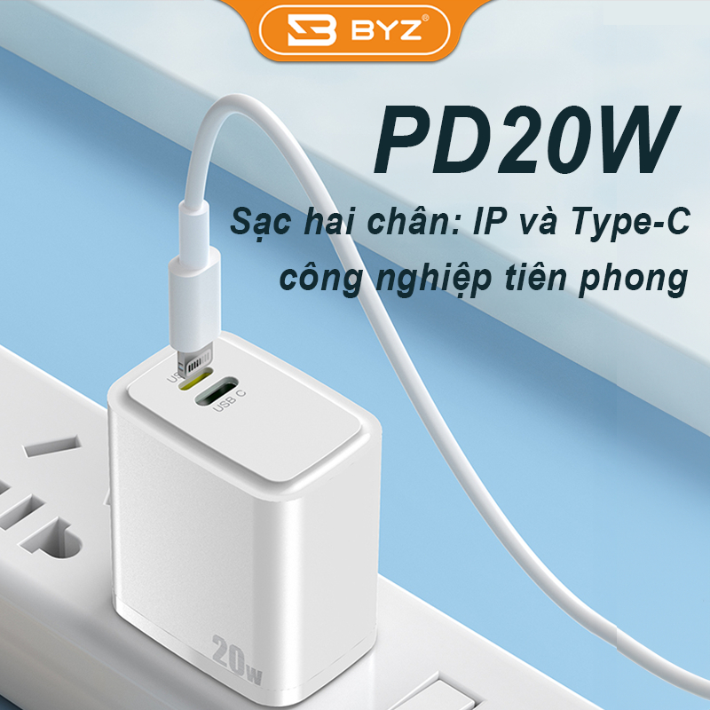 Bộ sạc nhanh 20w BYZ 2006 {cáp Silicon type c ra iPhone Lightning} cho iphone 11 12 13 [BH: 6 Tháng]