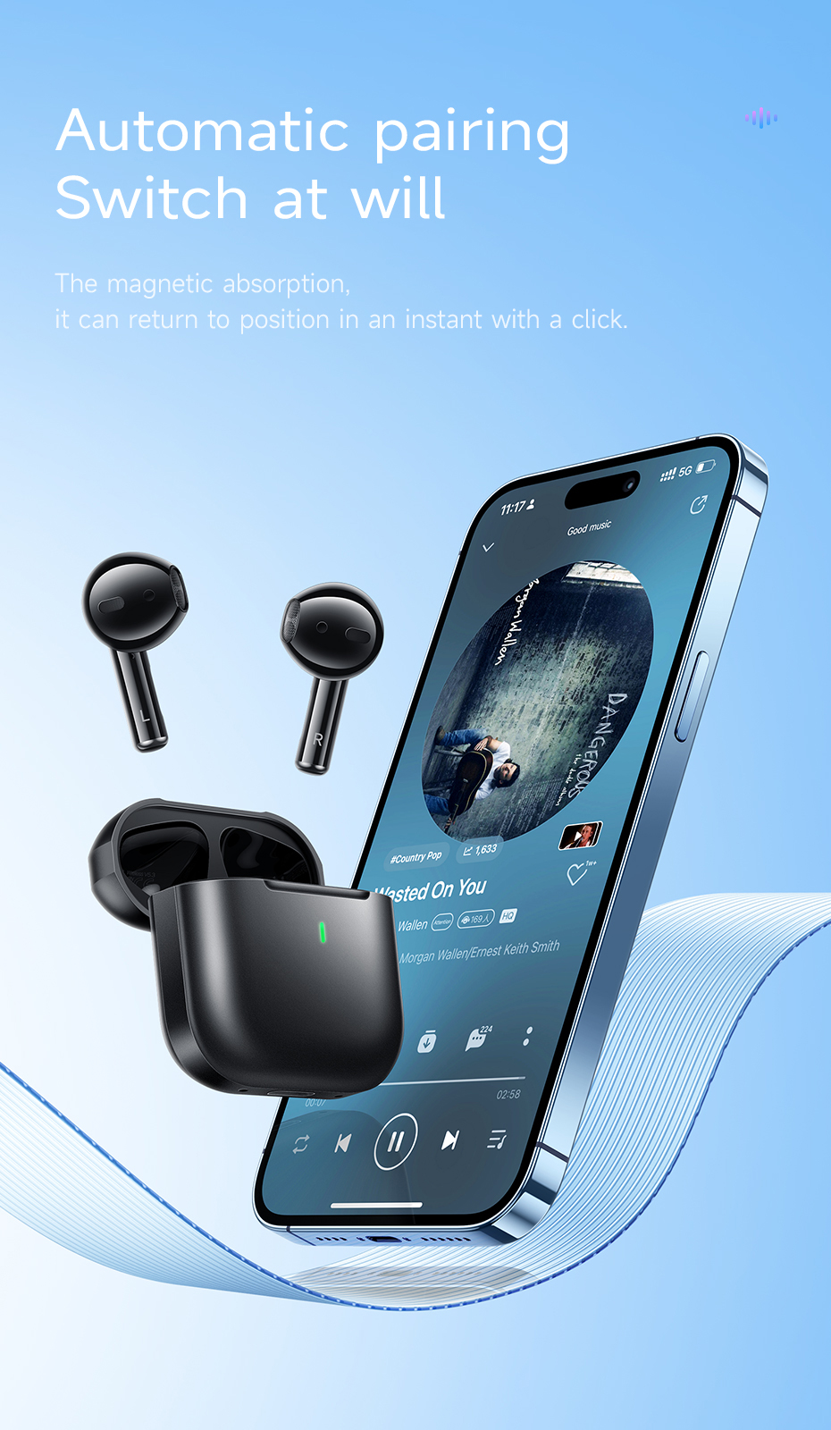 Tai nghe bluetooth HOCO EW53 True wirless V5.3 kiểu dáng AIRPODS 2 chính hãng [BH 1 năm]