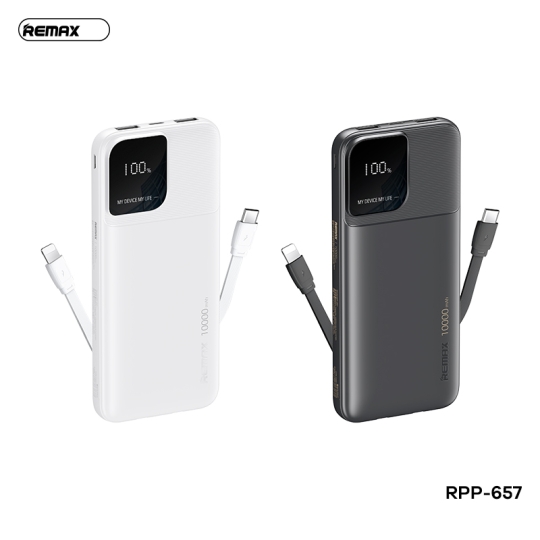 Pin sạc dự phòng Remax RPP-657 10.000mAh kèm cáp liền pin chính hãng [BH 1 năm]