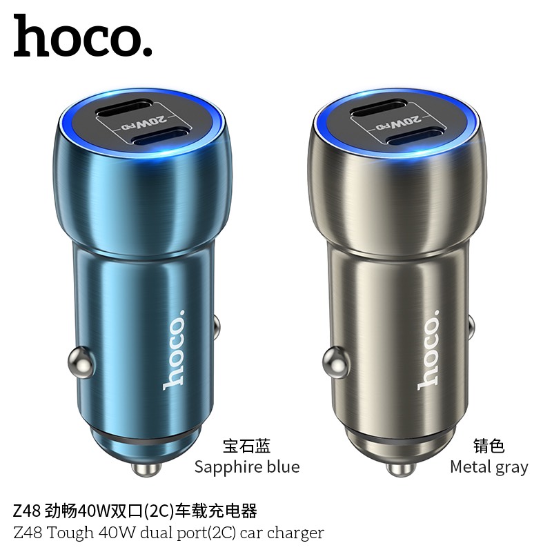 Cóc sạc nhanh 40w xe hơi Hoco Z48 Tough 2 cổng Type-C PD chính hãng [BH 1 năm]