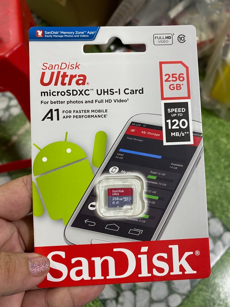 Thẻ nhớ Micro SD Sandisk 256Gb A1 Ultra Full box, class 10, read 120Mb/s chính hãng [BH 2 năm]