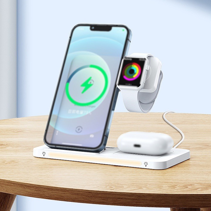 Bộ sạc nhanh 22.5w đế sạc không dây REMAX RP-W60 3in1 cho iPhone, Apple Watch, Airpods đa năng chính hãng [BH 1 Năm]