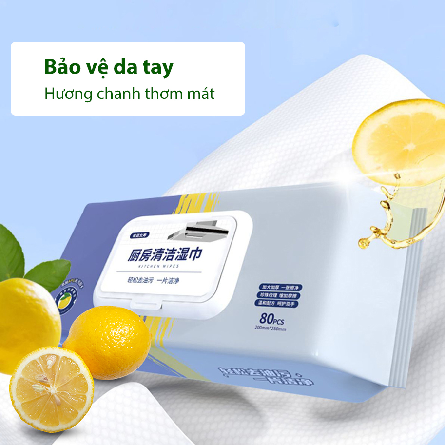 1 Gói khăn ướt chuyên dụng Lau bếp Kitchen Wipes Lemon 80 Tờ [BH: NONE]